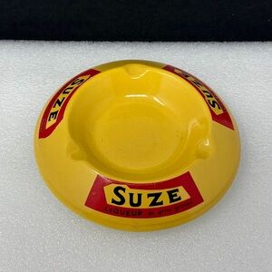 Vintage French SUZE Ashtray | Mid Century Paris Café Barware | Yellow Ceramic Ad